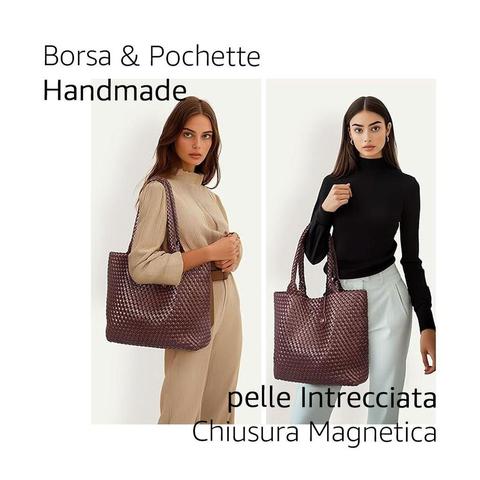 PS PETITE SIMONE Borse Tessute Tote a Mano da Donna PU Pelle Grande Borse Shopper Donna Borsa Tracolla Borse a Spalla con Pochette, bordeaux marrone - viola scuro