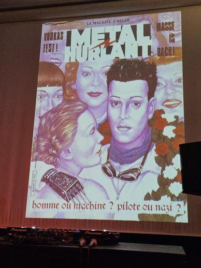 The projection of a cover of Métal Hurlant.