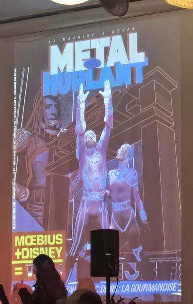 The projection of a cover of Métal Hurlant.
