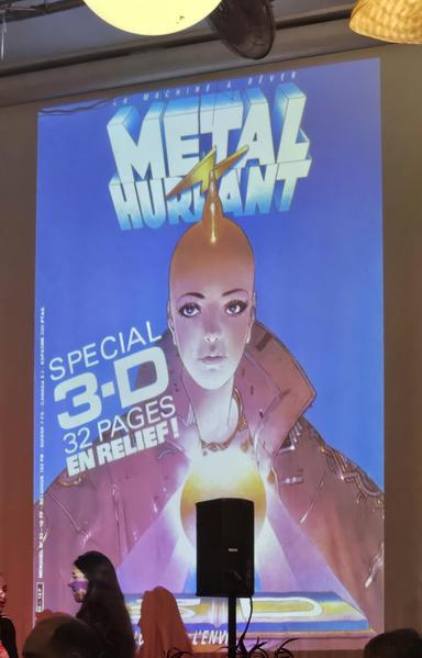 The projection of a cover of Métal Hurlant.