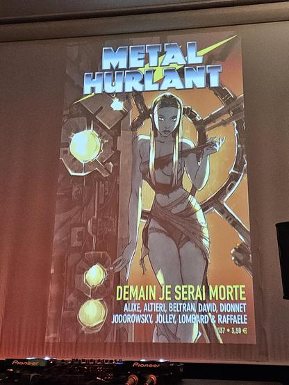 The projection of a cover of Métal Hurlant.