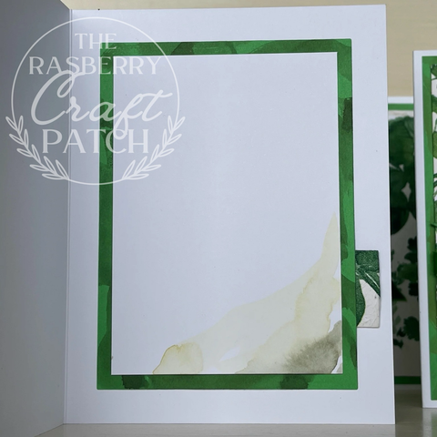 Handmade card interior. Simple, all occasion black interior, simple watercolour details and green frame 