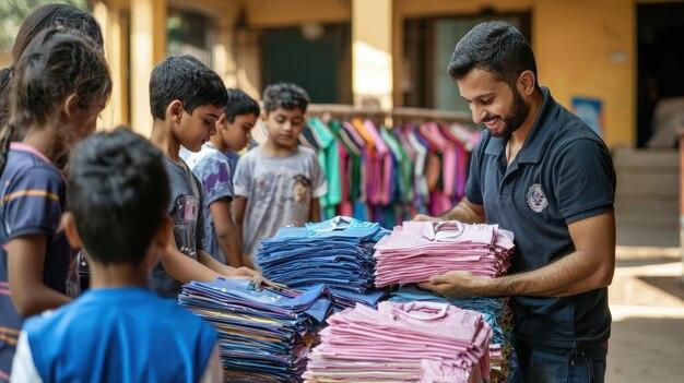 Hands holding donated clothes, promoting warmth and care through Rameshwaram Trust’s cloth donation drive.