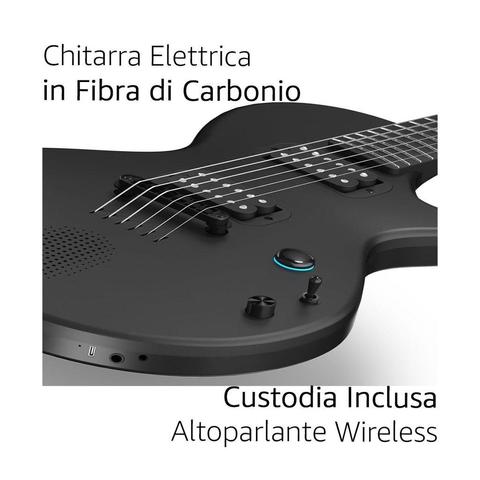 Chitarra Elettrica Enya Nova-Go Sonic - Chitarra Nera Intelligente in Fibra di Carbonio con Altoparlante Wireless da 10 W, Preimpostazioni Integrate, Cavo di Ricarica, Chiave di Regolazione