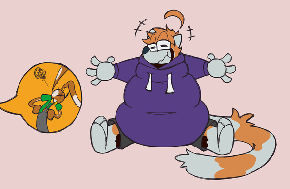 A red panda shaped like a three-tier cake looking satisfied while a rabbit is off to the side looking annoyed.