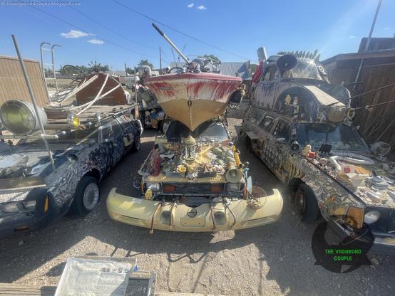 Goldfield Art Car Park Gallery - 🚨 Support the Lunatic Fringe! 🚨  Read more at Episode 10 #VagabondCouple trans-#america #mexico 9000-mile epic #roadtrip 👉 https://thevagabondcouple.blogspot.com/2024/07/trans-america-overland-road-trip-part-10-extraterrestrial-hwy-area-51-weird-nevada-mojave-desert-art-sculpture-death-valley.html

Step into a world where art meets adventure at the #Goldfield Art Car Park Gallery in #nevada, #usa! 🎨✨ This one-of-a-kind outdoor gallery is a vibrant explosion of creativity, featuring quirky, colorful art cars that tell stories of rebellion, freedom, and imagination. 🚗💥  

From glitter-covered #cadillacs to psychedelic #vw buses, every piece is a masterpiece that will leave you in awe. 🤯 Whether you're an art lover, a road trip enthusiast, or just looking for something totally unique, this place is a MUST-SEE! 🌟 Pack your bags, grab your camera, and get ready to be #WeirdNevada inspired! 📸✨ Tag your travel buddies and start planning your visit today! 🗺️💖

#Wanderlust #overland #overlanding #travel #traveltheworld #priyankachopra #deepikapadukone #katrinakaif #travelblogger #travelphotography #TravelGoals #TravelInspiration