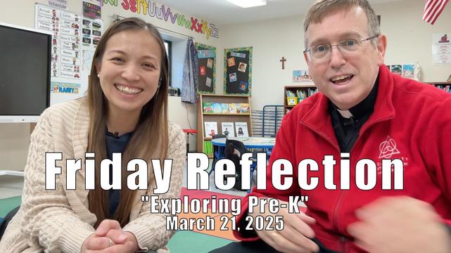 Fr. Bill  and teacher Mrs. Welo Cao talk