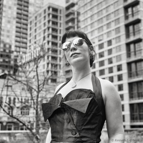 Woman cosplayer at Emerald City Comic Con.  Yashica Mat 124G.  Ilford HP5 pushed to ISO 800.  Developed in Rodinal 1+50.