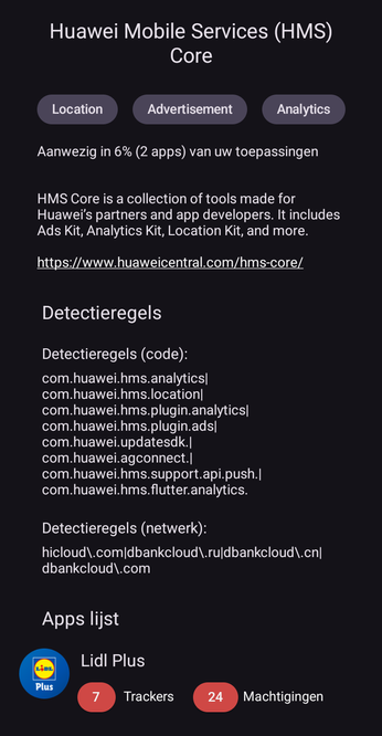 Nadere analyse van de Huawei core spyware met de netwerkverbinding. Blijkbaar laat Lidl de App in China maken en zijn zij er niet van bewust dat er een push API actief is in de App naar Huawei.