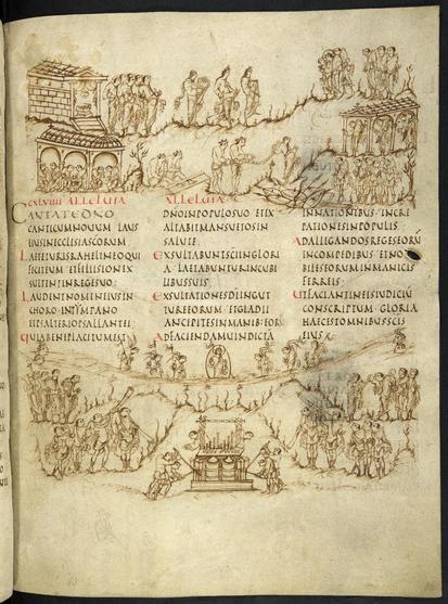 Old manuscript with biblical illustrations and text