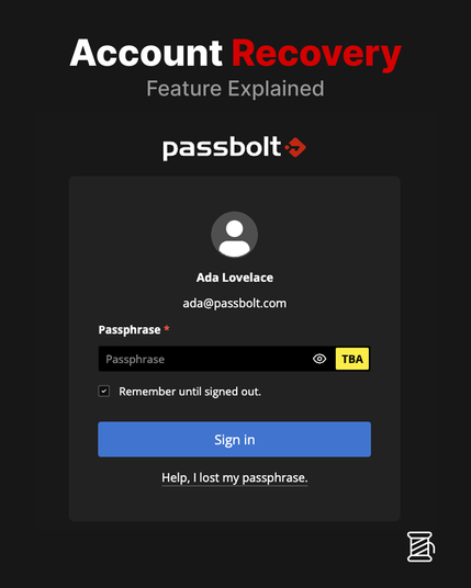Passbolt login screen showing an account recovery feature.