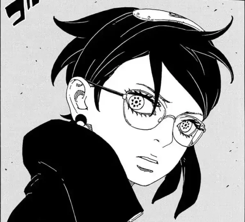 Sarada’s Mangekyō Sharingan from the manga series Boruto: Two Blue Vortex Chapter 20.