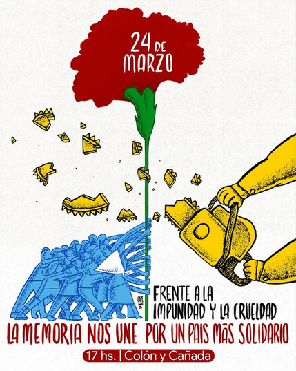 Flyer del 24 de marzo. Convocatoria para colon y cañada 17h, Córdoba