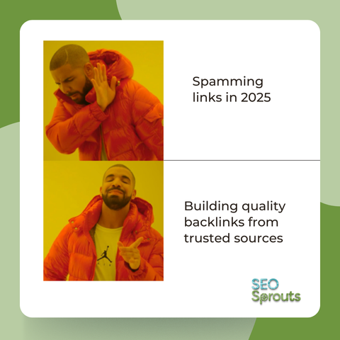 Rejecting 'Spamming links in 2025,' approving 'Building quality backlinks from trusted sources.'