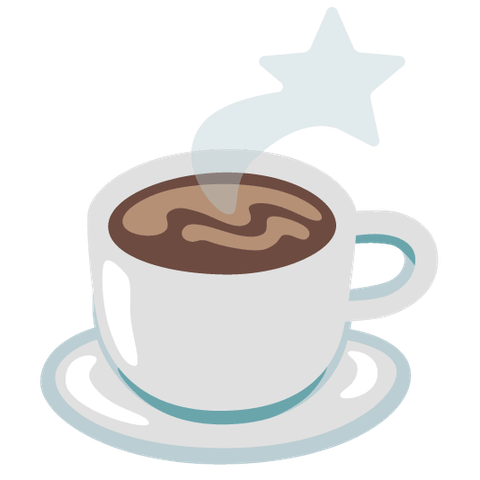 Sticker que muestra una taza servida con café humeante.