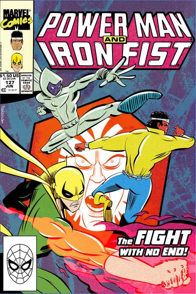 Iron Fist, Moon Knight and Luke Cage (Power Man) battle unseen forces in this comic book cover illustration by yours truly.