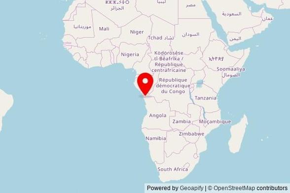 A zoomed in map showing a pin at the position of ENA RDC Ouest communauté Siloe, RN1, Boma, Democratic Republic of the Congo