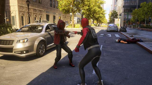 Two Spider-Men doing the point pose at each other like the meme