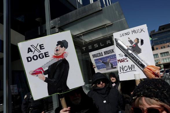 "Axe Doge"

"Send Musk to Mars NOW!!" 

#Muzzle Musk"  

One picture shows Musk cutting off his own head with a chainsaw, the other one Musk riding a rocket.