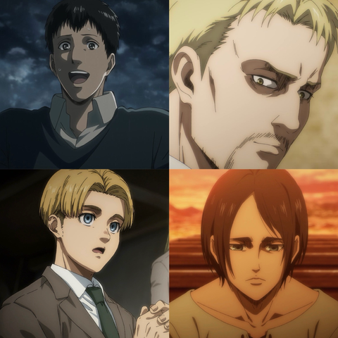 Reiner Braun, Bertholdt Hoover, Eren Yeager, And Armin Arlert From Attack On Titan