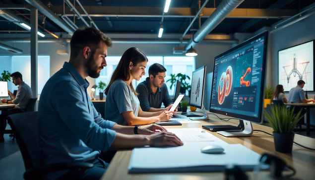 Hardworking microdeft employee making industrial design, AI generated