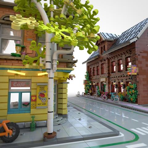 Custom LEGO model of an old yellow painted corner kiosk in Lüneburg, Germany, by Benjamin Albrecht from albrick.de  #lego #legomoc #legofan #legocity #legophotography #albrick #architecture #legomodular #lueneburg #afol