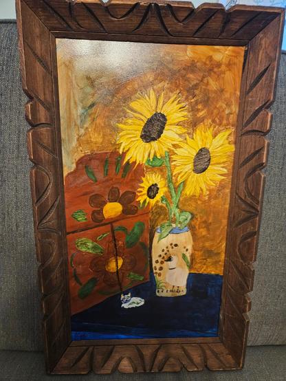 Mexican folk art frame for which I painted this still life painting with flowers.