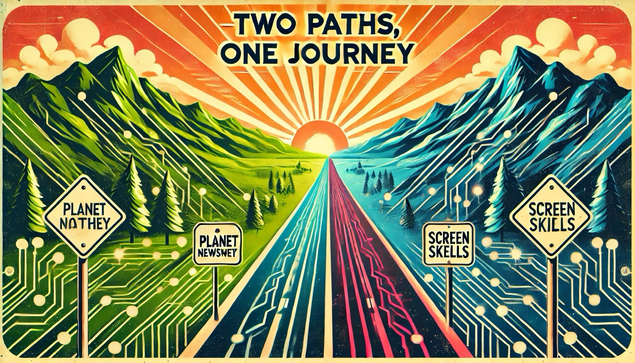 Image of highway with text: two paths, one journey