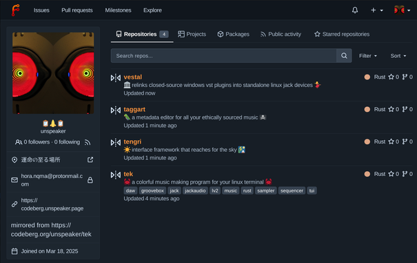 screenshot of https://git.basspistol.org/unspeaker
the avatar/pfp is a mirrored version of the one at codeberg