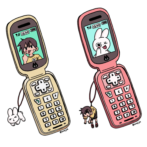 An illustration of two retro flip phones.