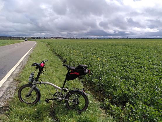 Mon G Line en photo le long d'une route qui passe au milieu d'un champ verdoyant.
J'ai profité d'un des rare moment de soleil (genre 5 minutes 😅) pour prendre cette photo.