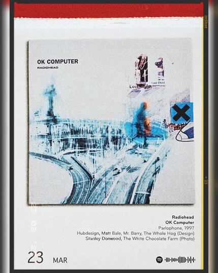 Abreißtageskalender von seltmann mit dem Kalenderblatt des Vinyl-Covers der LP "OK Computer" (1997) von Radiohead