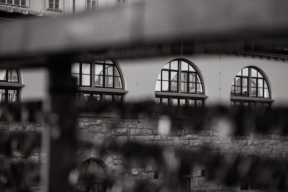 Arched Windows through a bridge of locks