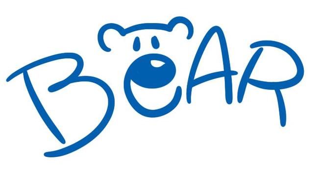 A signature of the character Bear of Bear in the Big Blue House. It spells out "Bear" but with a stylised "e" with eyes and bear ears, with the glyph resembling the muzzle of a bear.