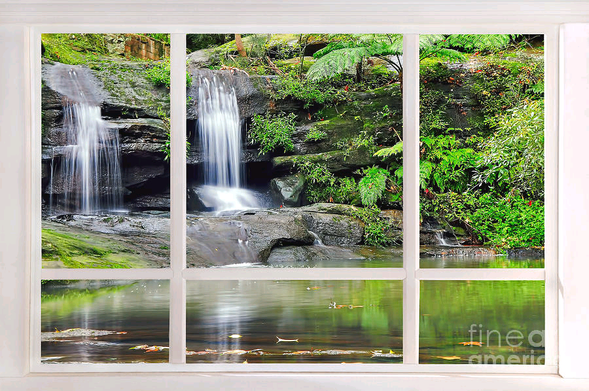 Open up your house that has no views by placing a window view on your wall.

Adding a window framed image to your wall can create a sense of depth, light and openness to a room, especially a room where there are not many ..... or no windows.

Enjoy this tropical waterfall scene whilst relaxing in your living room or kitchen. Or, what a relaxing view for your office.

The tropical waterfall scene is also available without the window frame. The title is Hidden Beauty - https://kaye-menner.pixels.com/featured/hidden-beauty-kaye-menner.html

The Fine Art America logo will not show on prints or products purchased. 
By Kaye Menner Photography.