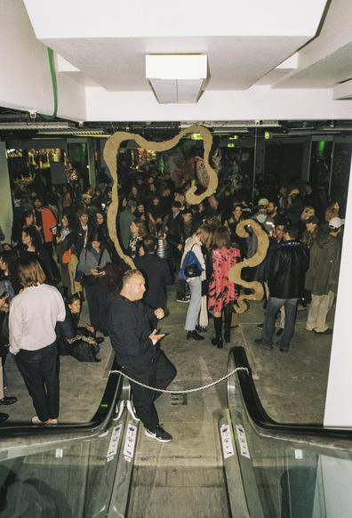 Our lovely audience gathered and waiting in a basement space
