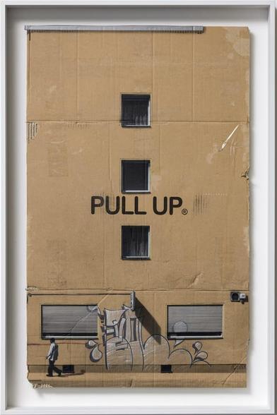 (pull up) (Sonnanallee#3) by EVOL, 2021 (spraypaint on cardboard)