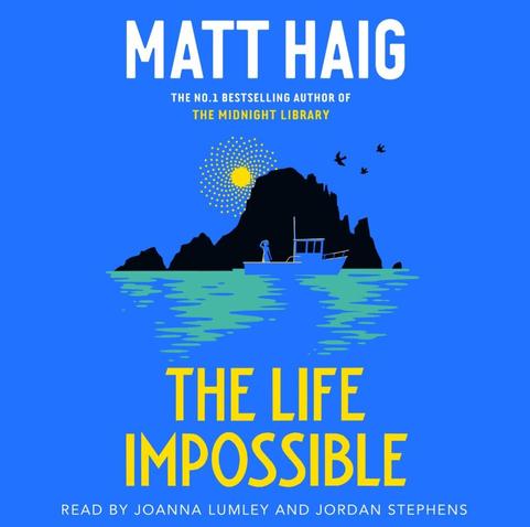 The cover of the book is mostly blue with the silhouette of a rocky island on it. In front of the island is a ship
