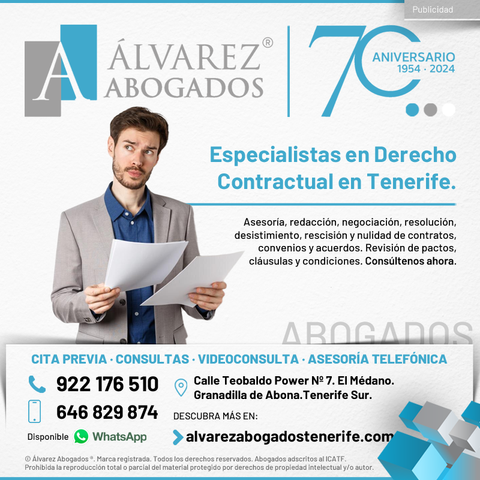 Abogados Derecho Contractual Tenerife. Asesoría, redacción, negociación, resolución, desistimiento, rescisión y nulidad de contratos, convenios y acuerdos. Revisión de pactos, cláusulas y condiciones. Consúltenos ahora sin compromiso. Defendiendo sus derechos desde 1954.
https://alvarezabogadostenerife.com/areas-derecho/derecho-contractual/

#alvarezabogados #abogadostenerife #tenerifelegal #derechotenerife #contratos #derechocontractual #abogados #Tenerife 
