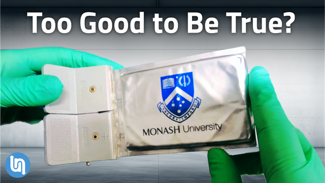 A Monash University Lithium Sulfur battery held in gloved hands