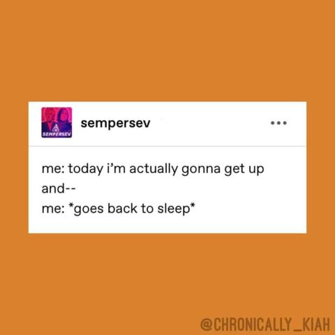 Source: chronically_kiah
me: today I'm actually gonna get up and--
me: *goes back to sleep*


