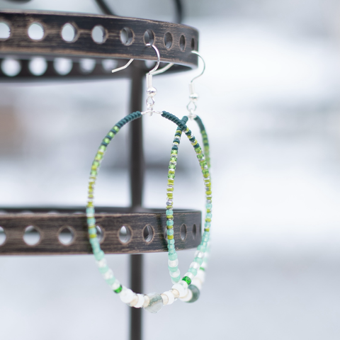 Green beaded earrings with green accent beads