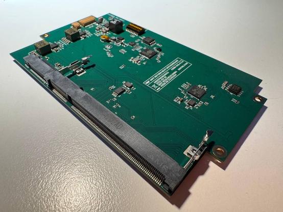 MNT Reform Next motherboard, CPU slot+power side view, opposite perspective