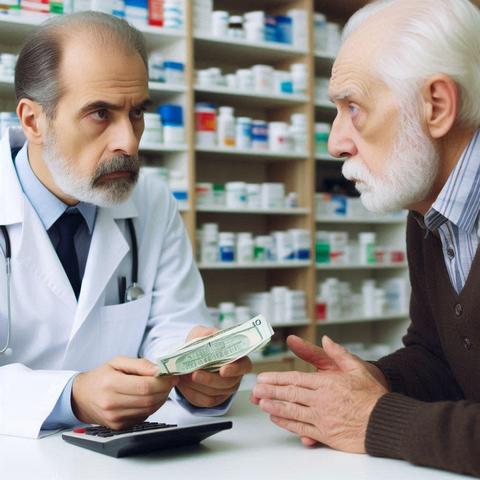 Bild eines Apothekers mit einem Pensionisten