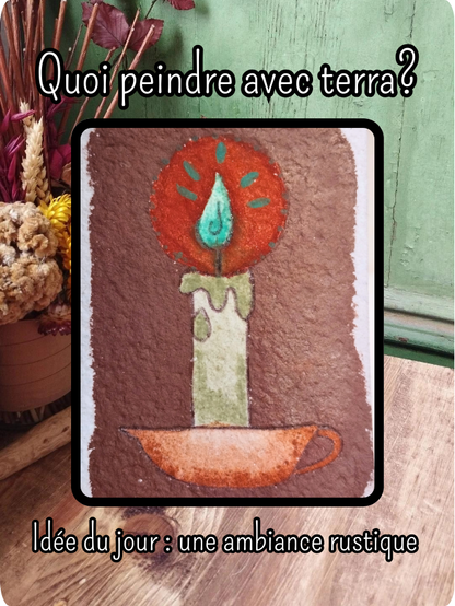 Idée de thème a peindre: une ambiance rustique. Bougie verte dans un bougeoir ancien.