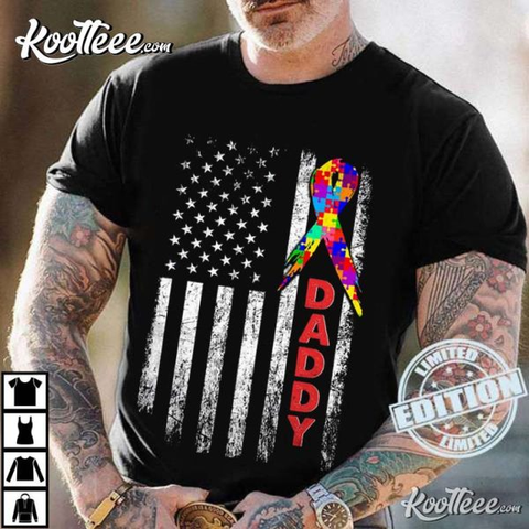 American Flag Puzzle Autism Dad Autism Awareness T-Shirt
