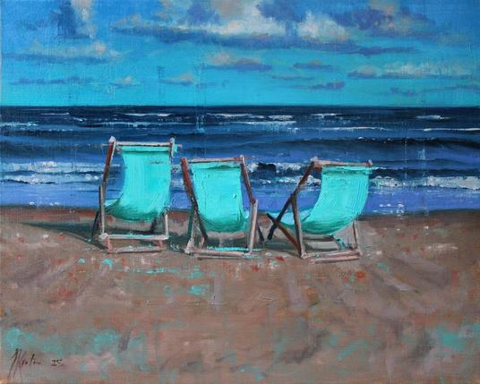 #strandstoelen #schilderij #schilderkunst #zee #strand