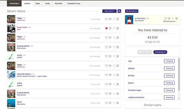 captura de  el dashboard de  listenbrainz