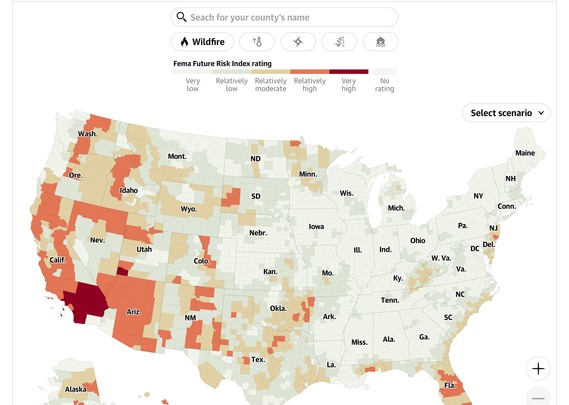 Climate risk map of USA recreated by Guardian