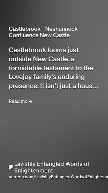 Character/Setting description card for Castlebrook, the Lovejoy family home in the novel, Neshannock Confluence of New Castle by Edward Patrick Kranz.